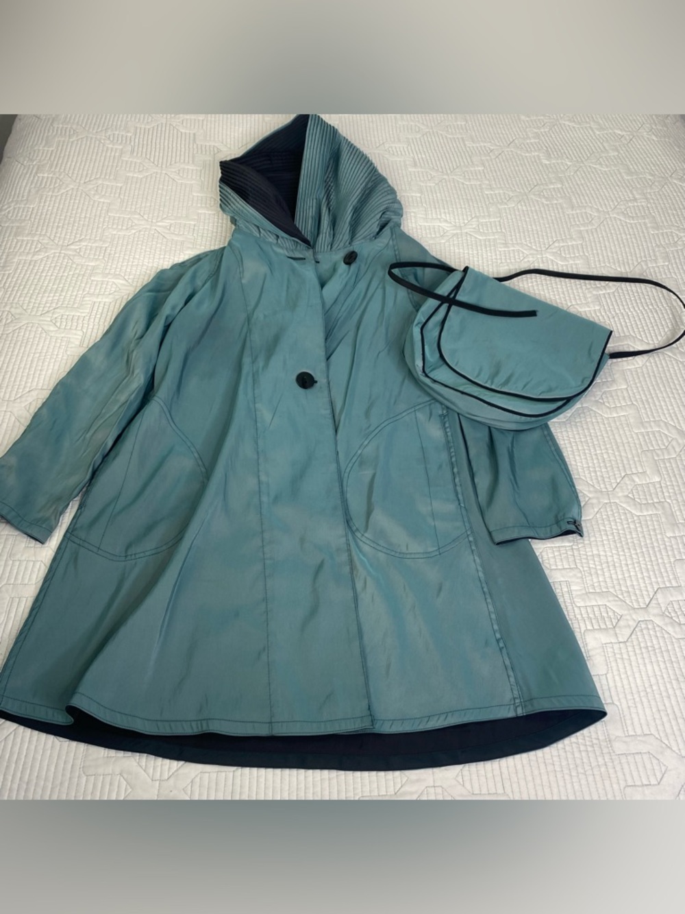 Mycra Pac Reversible Hood Rain Coat Jacket Womens Size XS Teal Blue Green